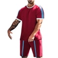 thumbnail image 1 of safuny Men's 2Pc Tracksuits Set Tops And Shorts Color Block Short Sleeve Summer Jogging Athletic Suits Crew Neck Outfits Causal Running Sports Sweatsuit Clearance Trendy Wine L, 1 of 6