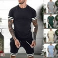 thumbnail image 1 of safuny Men's 2Pc Tracksuits Set Tops&Shorts Solid Color Block Jogging Athletic Suits Short Sleeve Summer Causal Running Sports Sweatsuit Round Neck Outfits Trendy Green, 1 of 9