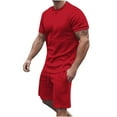 thumbnail image 1 of safuny Men's 2Pc Tracksuits Set Tops And Shorts Solid Color Trendy Clearance Jogging Athletic Suits Short Sleeve Summer Round Neck Outfits Causal Running Sports Sweatsuit Red XL, 1 of 5