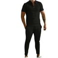 thumbnail image 1 of safuny Men's 2Pc Tracksuits Tops&Jogger Clearance Athletic Suits Short Sleeve Summer Turndown Collar Quarter Zipper Outfits Trendy Causal Running Sports Sweatsuit Black, 1 of 6