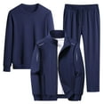 thumbnail image 1 of safuny Men's 3Pc Tracksuits Jackets Tops&Pants Jogger Solid Color Causal Running Sports Sweatsuit Long Sleeve Trendy Stand Collar Zipper Outfits Athletic Suits Dark Blue, 1 of 2