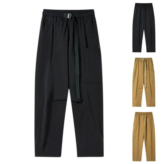 safuny Men's Athletic-Fit Cargos Pants Pockets Fashion Straight Leg Sweatpants Relaxed Baggy Quick Dry Trousers Casual Work Elastic Waist Lounge Pants Black L