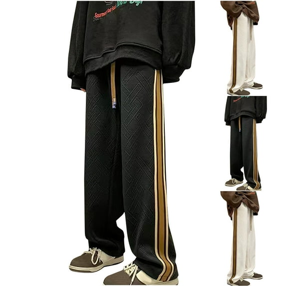 safuny Men's Athletic-Fit Pants Pockets Fashion Elastic Waist Lounge Pants Casual Work Sports Track Pants Color Blocked Straight Leg Sweatpants Relaxed Trousers Black L