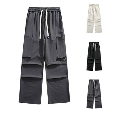 safuny Men's Athletic Pants Drawstring Solid Color Straight Leg Trousers Big&Tall Sports Workout Pants Clearance Loose Cargos Sweatpants Pockets Activewear Casual Pants Black L