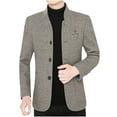 thumbnail image 1 of safuny Men's Blazer Stand Collar Long Sleeve Buttoned Pocketed Stylish Formal Casual Occasion Wear Gray XXL, 1 of 3