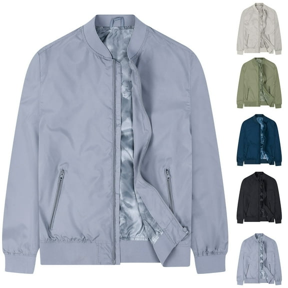 safuny Men's Bomber Jacket Rib Hem Zip-Up baseball Jacket with Cargo Pockets long sleeve stand collar Black L