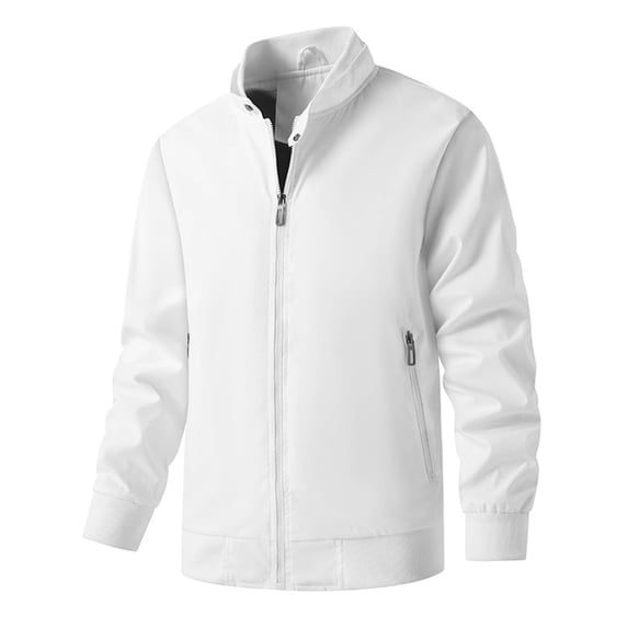 safuny Men's Bomber Jacket Rib Hem Zip-Up baseball Jacket with Cargo Pockets long sleeve stand collar White XXL