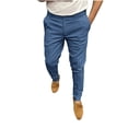 thumbnail image 1 of safuny Men's Business Flat Front Pant Straight Leg Cotton Suit Pants Activewear Dress Pants Solid Color Work Pants Casual Clearance Mid Waist Trousers Big&Tall Fashion Blue M, 1 of 6