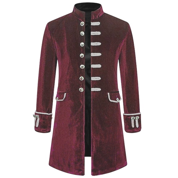 safuny Men's Button Up Stand Collar Cardigans Soft Fleece Jackets Fashion Workout Clearance Long Sleeve Overcoat Steampunk Vintage Velvet Casual Retro Trench Coat Clothes Red M