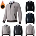 thumbnail image 1 of safuny Men's Cardigan Jacket Regular Crewneck Long Sleeve Coat Embroidered Warm Formal Casual Outerwear Beige L, 1 of 5