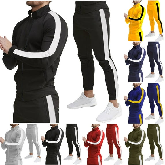 safuny Men's Casual Active Tracksuits Full Zip Sports Jogging Suits Sets Athletic Running 2 Piece Sweatsuits with Zip Pockets Spring Knitted Outfits Cotton Green L