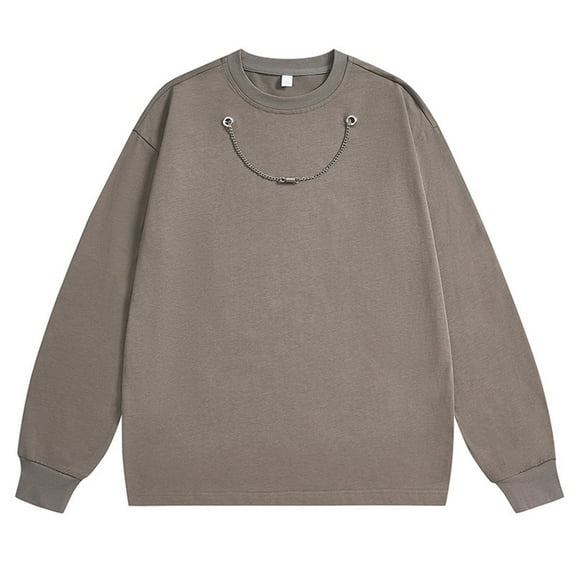 safuny Men's Casual Activewear Loose Tops Big&Tall Workout Solid Color Pullover Chains Fashion Crew Neck Sweatshirts Long Sleeve Tees Gray XXXL