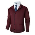 thumbnail image 1 of safuny Men's Casual Button Down Cardigan Sweater Lapel Long Sleeve Knitted Jacket with Pockets Red XXL, 1 of 2