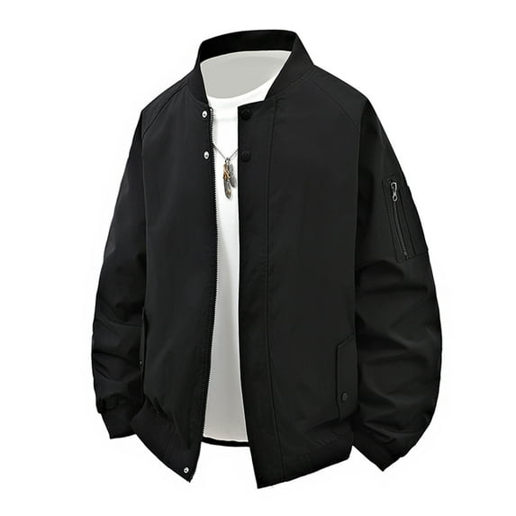 safuny Men's Casual Fashion Solid Color Flight Jacket Zip Up with Pockets Long Sleeve Lightweight Stylish Outwear for Daily Casual Wear Black L