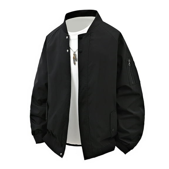 safuny Men's Casual Fashion Solid Color Flight Jacket Zip Up with Pockets Long Sleeve Lightweight Stylish Outwear for Daily Casual Wear Black M