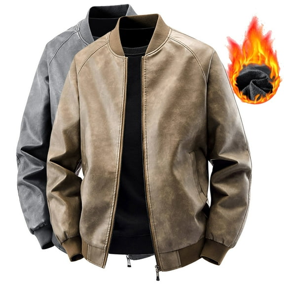 safuny Men's Casual Faux Suede Jacket Fleece Lined Crewneck Full Zip up Vintage Lightweight Jackets Outerwear with Pockets Waterproof Windbreak Coat Coffee L