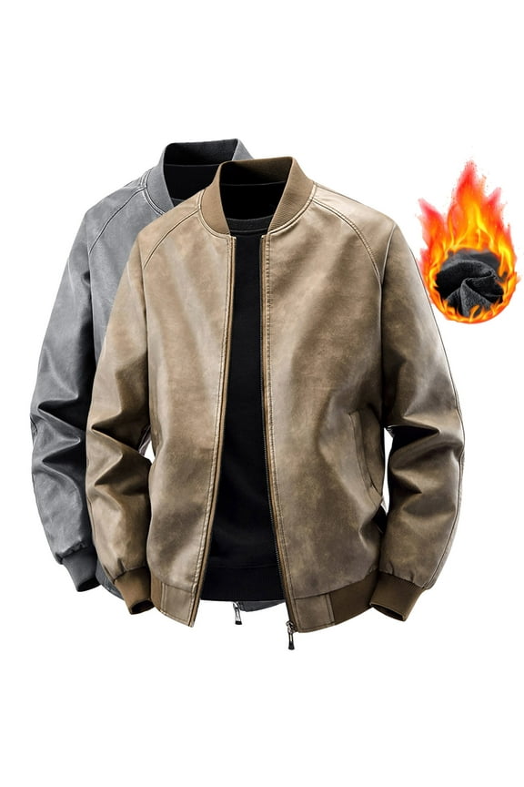 Men's Casual Faux Suede Jacket Fleece Lined Crewneck Full Zip up Vintage Lightweight Jackets Outerwear with Pockets Waterproof Windbreak Coat Coffee L