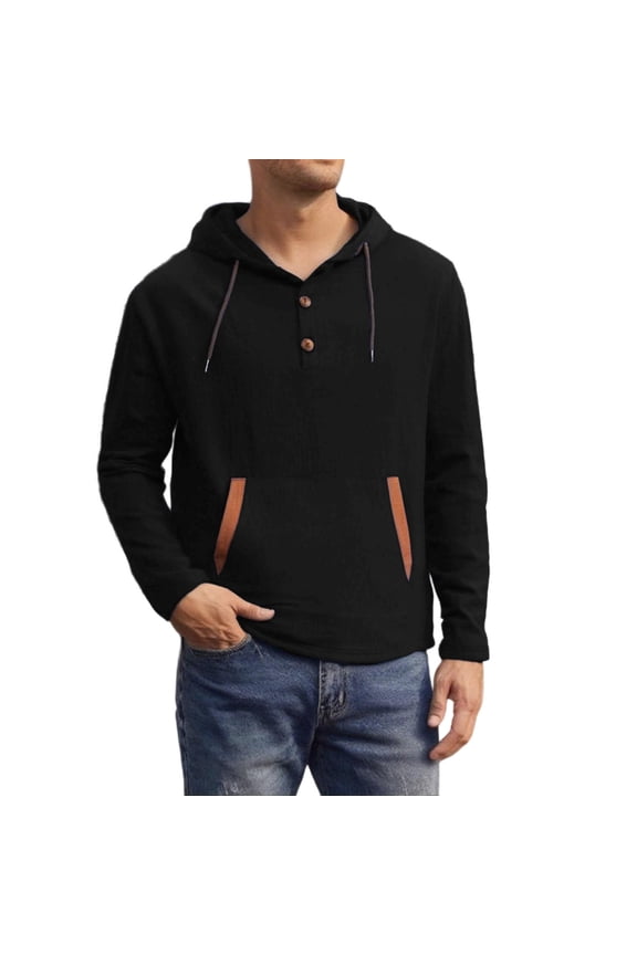 Men's Casual Hooded Long Sleeve Shirt Lightweight Breathable Soft Fabric Relaxed Everyday Wear Sportswear Outdoor Activities Black L