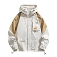 thumbnail image 1 of safuny Men's Casual Hooded Zip Up Jacket Long Sleeve Solid Color Block Letter Print able Daily Wear Stylish Fashionable Outerwear Suitable for Outdoor and Parties Khaki XL, 1 of 3