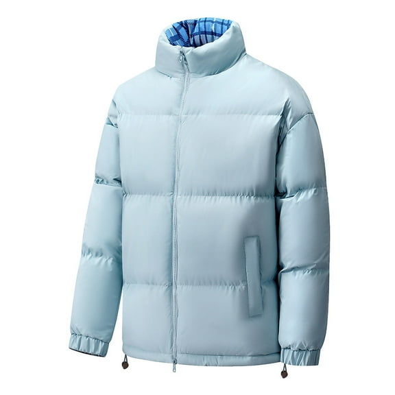 safuny Men's Casual Jacket Warm Stand Collar Zippered Long Sleeve Windproof Padded Coat Lightweight able Outerwear for Sports Outdoor Activities Light Blue L