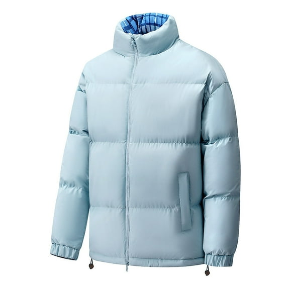 safuny Men's Casual Jacket Warm Stand Collar Zippered Long Sleeve Windproof Padded Coat Lightweight able Outerwear for Sports Outdoor Activities Light Blue M