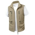 thumbnail image 1 of safuny Men's Casual Lightweight Stand Collar Multi Pocket Cargo Outdoor Sleeveless Jacket Stylish Fashion Great for Daily Wear able Breathable Patchwork Khaki M, 1 of 7