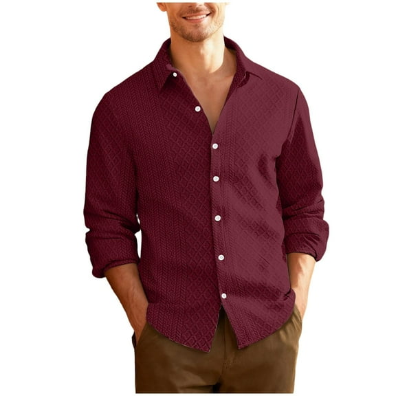 safuny Men's Casual Long Sleeve Button-Up Top Fashionable Soft able Zipper Coat Unique Texture Suitable for Work Home Outdoor All Seasons Wine S