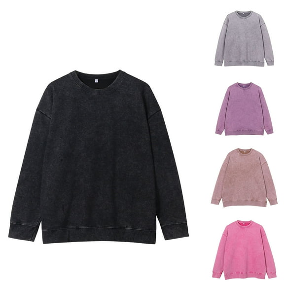 safuny Men's Casual Loose Cotton Shirts Sweatshirts Big&Tall Long Sleeve Tops Windproof Crew Neck Pullover Solid Color Outwear Fall Winter Fashion Workout Black L