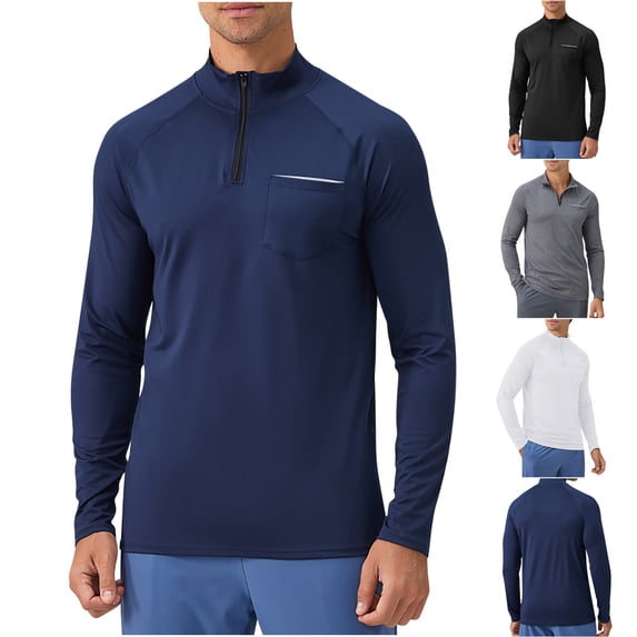 safuny Men's Casual Loose Shirts Fall Winter Shackets Sweatshirts Big&Tall Long Sleeve Tops Clearance Solid Color Outwear Workout Fashion Zipper Up Turn Down Collar Pullover Black L