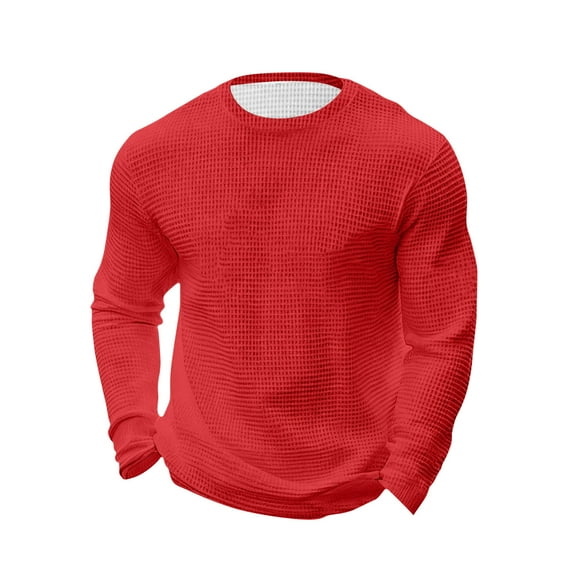 safuny Men's Casual Loose T-shirt Solid Color Long Sleeve Top Comfortable Breathable Fabric Suitable for Fitness and Home Wear Fashion Sports Apparel Red XL