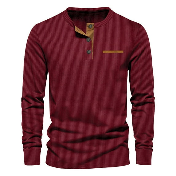 safuny Men's Casual Relaxed Lined Loose Corduroy Soft Fleece Tops Crew Neck Shirts Fall Fashion Workout Color Blocked Pullovers Clearance Long Sleeve Quarter Button Up Red L