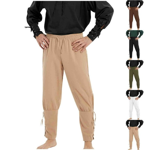safuny Men's Casual Retro Medieval Renaissance Pants Loose Sweatpants Athletic Pants Activewear Solid Color Cotton Trousers Big&Tall Sports Workout Pants Black L