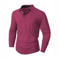 thumbnail image 1 of safuny Men's Casual Shirts Classic Quarter Button Lapel Basic Long Sleeve Shirt Solid Color Tees V Neck Tops Hot Pink S, 1 of 6