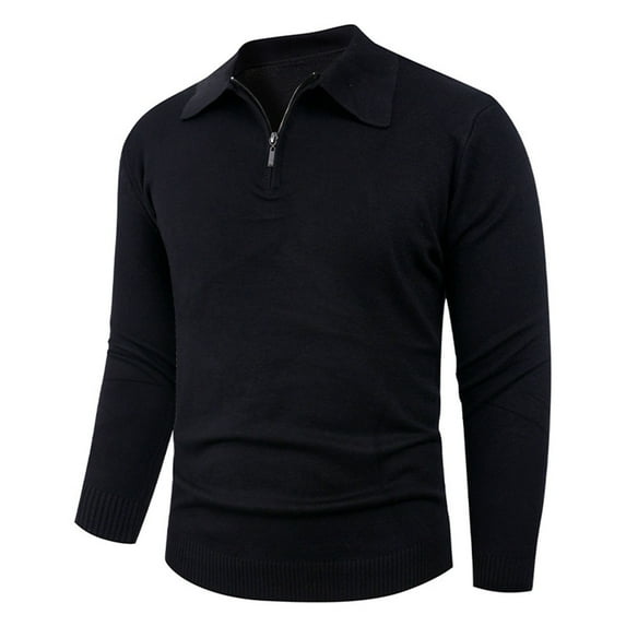 safuny Men's Casual Slim Light V Neck Quarter Zip up Knit Sweater Shirt Long Sleeve Knitted Pullover Tops Black XXL