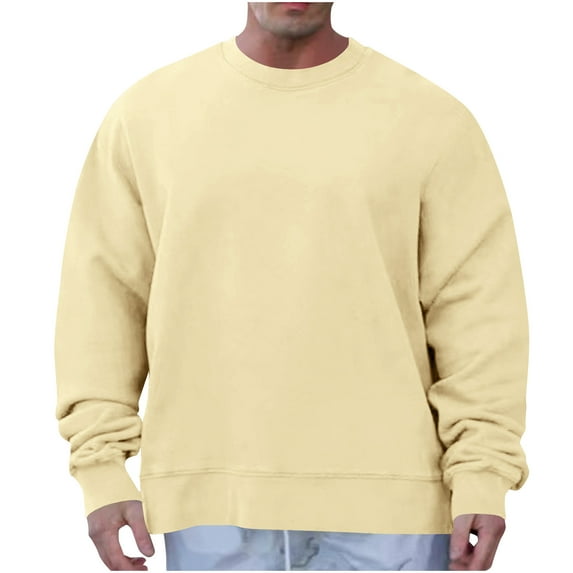 safuny Men's Casual Sports Activewear Loose Tops Big&Tall Outwear Solid Color Pullover Crew Neck Sweatshirts Fashion Long Sleeve Shirts Yellow XXXL