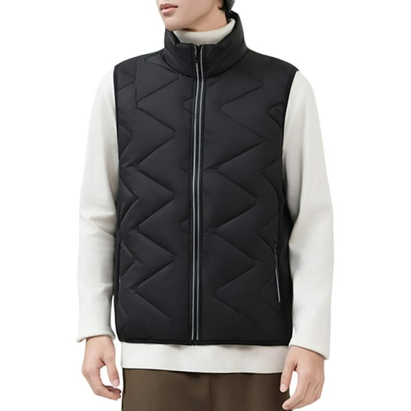 safuny Men's Casual Wool Filled Jacket Stand Collar Zipper Pockets Heated s Sleeveless Outerwear Winter Fashion Warm Clothing Outdoor Activities Black XXXXL