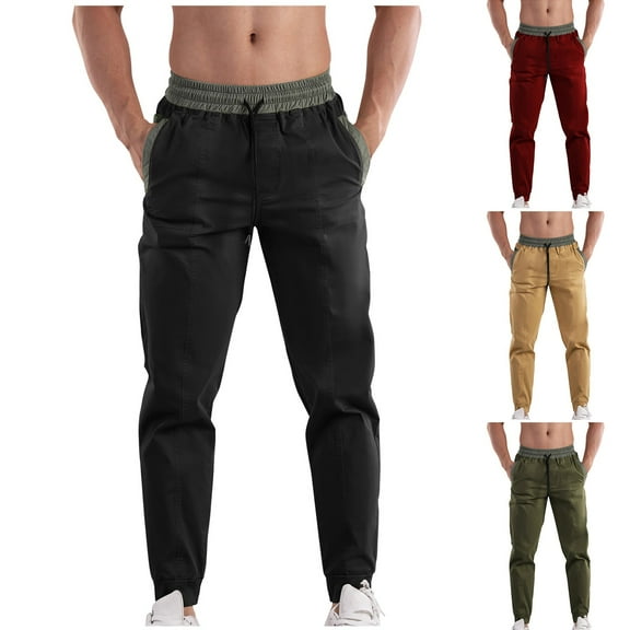 safuny Men's Casual Work Joggers Cargos Pants Color Blocked Sweatpants Relaxed Baggy Cotton Lined Trousers Elastic Waist Drawstring Lounge Pants Clearance Fashion Green L
