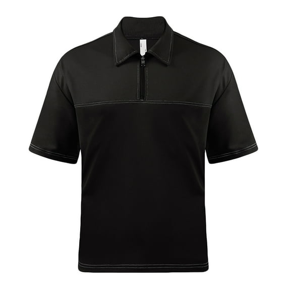 safuny Men's Casual Workout Blouses Loose Business Tops Turn Down Collar Quarter Zipper Shirts Clearance Activewear Solid Color Tees Summer Short Sleeve Pullovers Trendy Black L