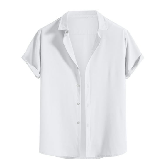 safuny Men's Casual Workout Blouses Loose Tops Short Sleeve Pullovers Turn Down Collar Button Down Shirts Solid Color Tees Summer Activewear Clearance Trendy White XL