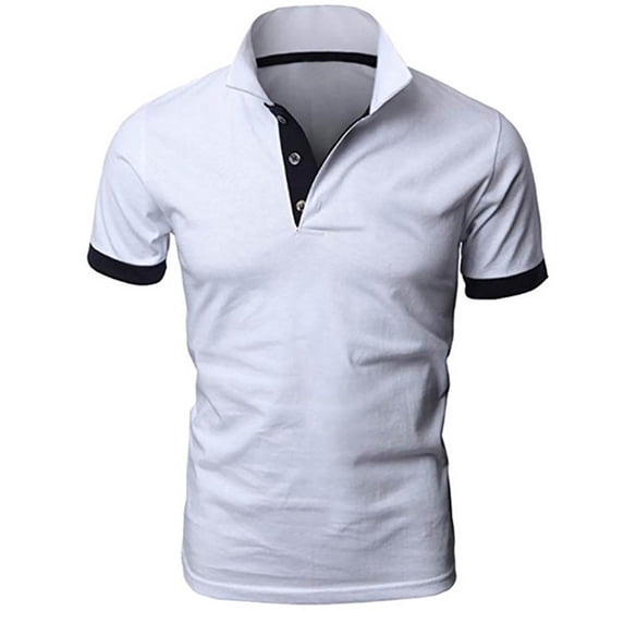 safuny Men's Casual Workout Blouses Regular Business Tops Short Sleeve Pullovers Solid Color Tees Summer Trendy Saving Turn Down Collar Quarter Button Shirts Activewear White XXL