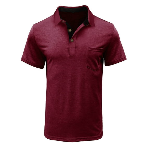 safuny Men's Casual Workout Blouses Regular Lined Business Tops Pockets Solid Color Tees Summer Short Sleeve Trendy Saving Turn Down Collar Button Shirts Activewear Red XXL
