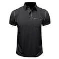 thumbnail image 1 of safuny Men's Casual Workout Blouses Regular Lined Business Tops Pockets Solid Color Tees Summer Short Sleeve Turn Down Collar Quarter Button Shirts Activewear Trendy Black XL, 1 of 5