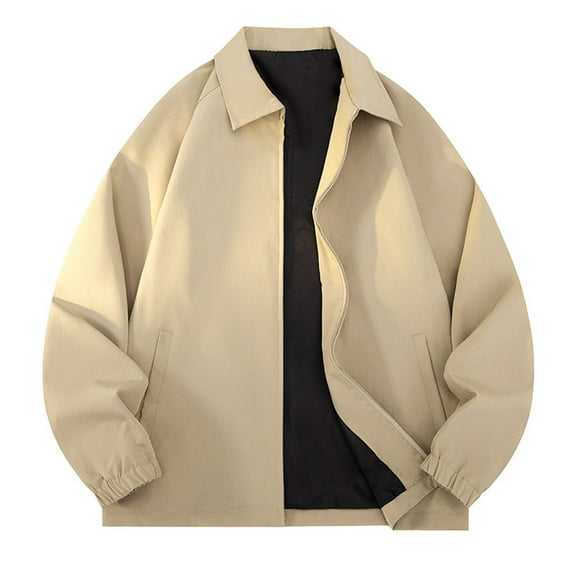 safuny Men's Casual Zipper Coat Long Sleeve Oversized Style Adjustable Hood Breathable Warm Fabric Solid Color Fashion Jacket for Outdoor Casual Daily Wear Khaki L