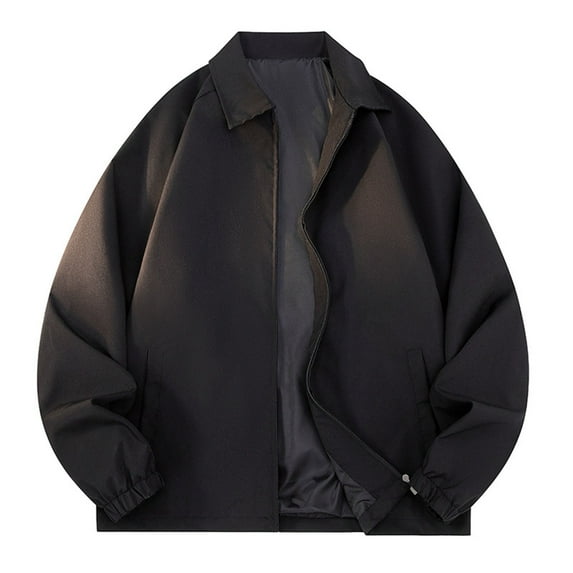 safuny Men's Casual Zipper Coat Long Sleeve Oversized Style Adjustable Hood Breathable Warm Fabric Solid Color Fashion Jacket for Outdoor Casual Daily Wear Black L