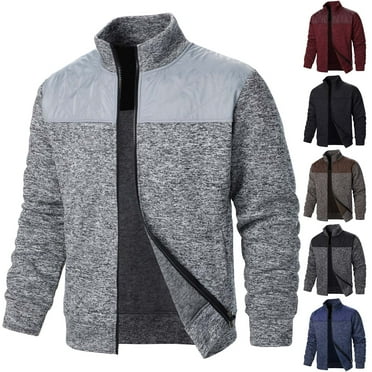 safuny Men's Classic Cardigan Sweaters Stand Collar Slim Casual Knitted Sweater long sleeve zipper Black L