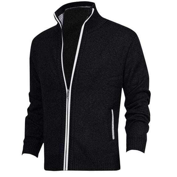 safuny Men's Classic Cardigan Sweaters Stand Collar Slim Casual Knitted Sweater long sleeve zipper Black XXL