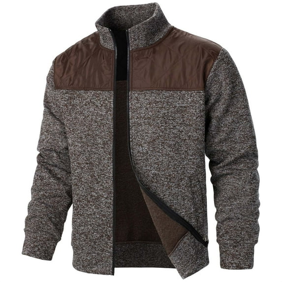 safuny Men's Classic Cardigan Sweaters Stand Collar Slim Casual Knitted Sweater long sleeve zipper Brown XL