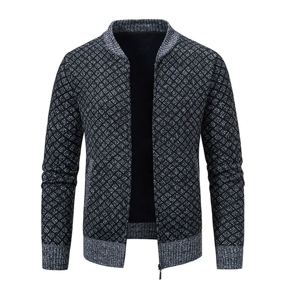 safuny Men's Classic Cardigan Sweaters Stand Collar Slim Casual Knitted Sweater long sleeve zipper Gray L