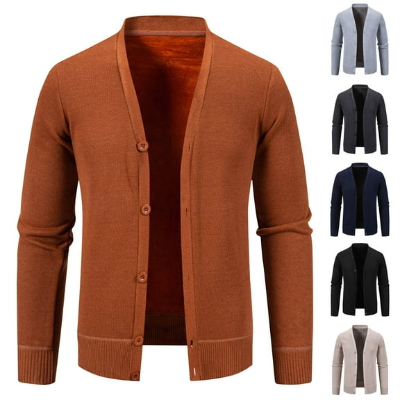 safuny Men's Classic Cardigan Sweaters v neck Slim Casual Knitted Sweater long sleeve button Beige L