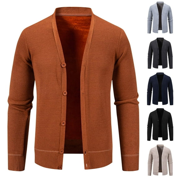 safuny Men's Classic Cardigan Sweaters v neck Slim Casual Knitted Sweater long sleeve button Beige L